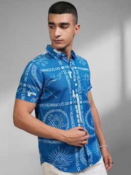 HIGHLANDER - Printed Cotton Blue Shirt