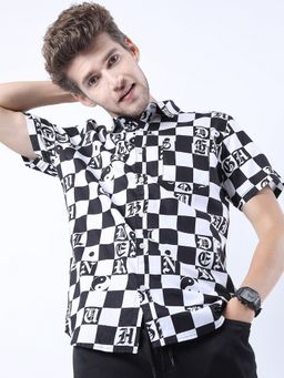 HIGHLANDER - Cotton Geometric Black Shirt