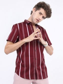 HIGHLANDER - Cotton Stripes Maroon Shirt