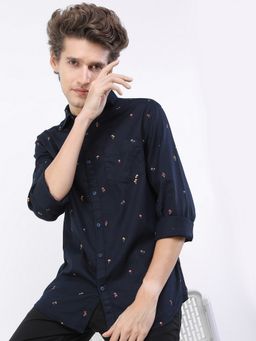 HIGHLANDER - Cotton Navy Blue Printed Shirt