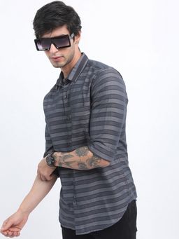 HIGHLANDER - Cotton Blend Stripes Grey Shirt