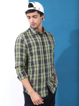 HIGHLANDER - Cotton Blend Checks Green Shirt