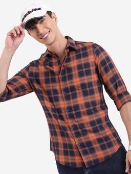 HIGHLANDER - Cotton Blend Checks Rust Shirt