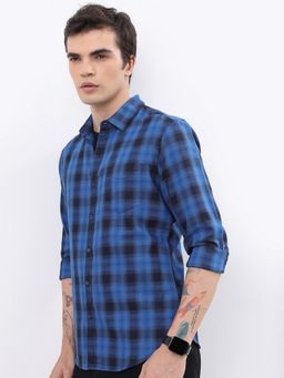 HIGHLANDER - Cotton Blend Checks Blue Shirt