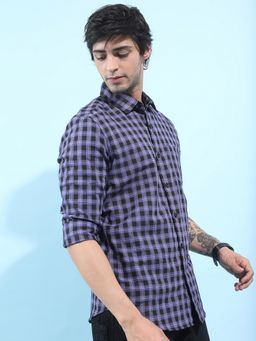 HIGHLANDER - Cotton Blend Checks Lavender Shirt