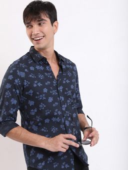HIGHLANDER - Cotton Floral Navy Blue Shirt