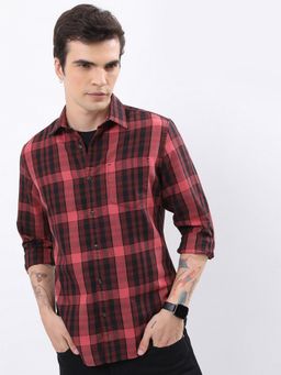 HIGHLANDER - Cotton Blend Checks Maroon Shirt