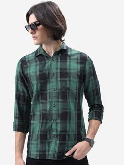 HIGHLANDER - Cotton Blend Checks Green Shirt