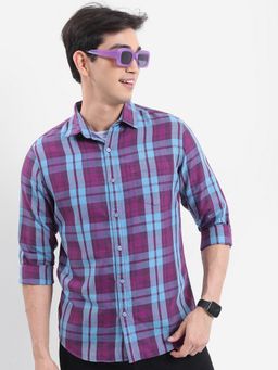 HIGHLANDER - Cotton Blend Checks Purple Shirt