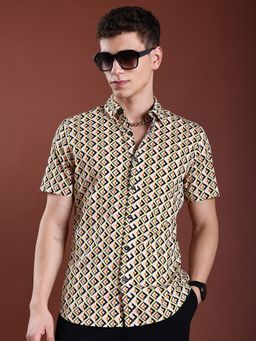 HIGHLANDER - Cotton Geometric Yellow Shirt