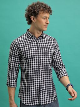 HIGHLANDER - Cotton Blend Checks Navy Blue Shirt