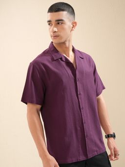 HIGHLANDER - Cotton Textured Purple Shirt