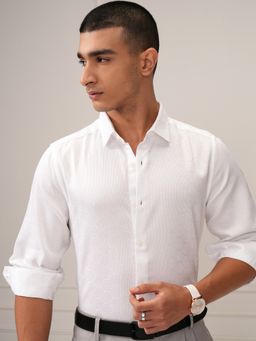 HIGHLANDER - Cotton White Self Design Shirt