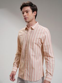 HIGHLANDER - Cotton Blend Stripes Peach Shirt