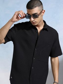 HIGHLANDER - Polyester Textured Black Shirt