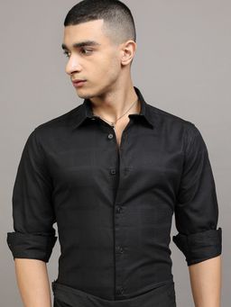 HIGHLANDER - Cotton Blend Textured Black Shirt
