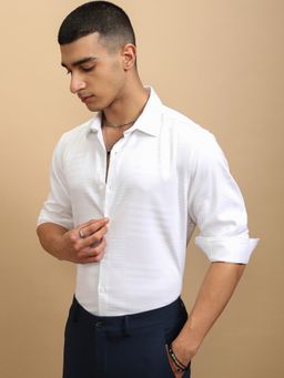 HIGHLANDER - Polyester Blend Textured White Shirt