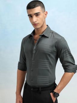 HIGHLANDER - Polyester Blend Self Design Grey Shirt