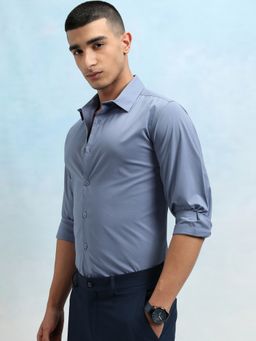 HIGHLANDER - Polyester Blend Solid Blue Shirt