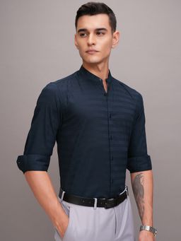 HIGHLANDER - Cotton Stripes Regular Fit Navy Blue Shirt