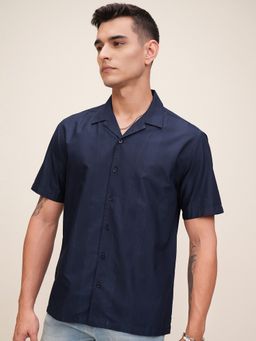 HIGHLANDER - Cotton Textured Navy Blue Shirt