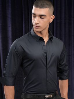 HIGHLANDER - Cotton Solid Navy Blue Shirt