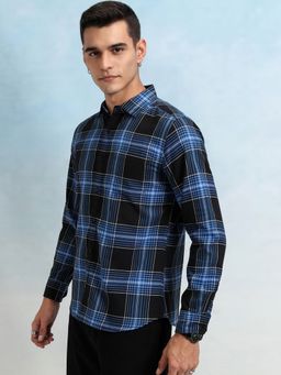 HIGHLANDER - Cotton Blend Regular Fit Checks Black Shirt
