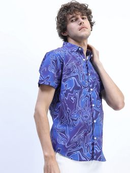 HIGHLANDER - Polyester Abstract Blue Shirt