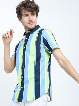 HIGHLANDER - Collar Neck Cotton Stripes Multicolour Shirt