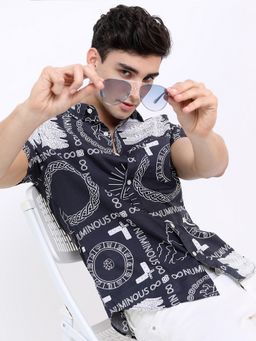 HIGHLANDER - Cotton Graphic Printed Grey Shirt