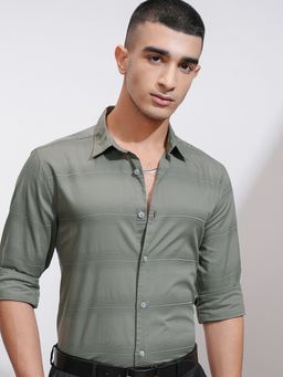 HIGHLANDER - Cotton Stripes Olive Shirt