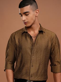 HIGHLANDER - Cotton Textured Brown Shirt