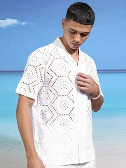 HIGHLANDER - Cotton Self Design White Shirt