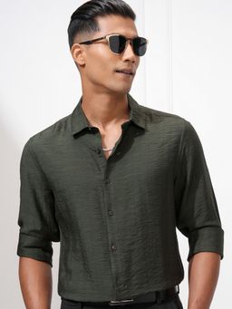 HIGHLANDER - Blended Textured Olive Shirt