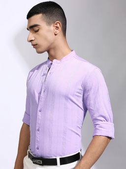 HIGHLANDER - Polyester Blend Stripes Lavender Shirt