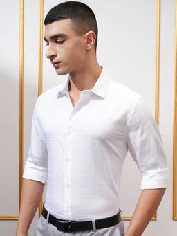 HIGHLANDER - Cotton Blend Textured White Shirt