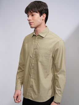 HIGHLANDER - Cotton Blend Textured Khaki Shirt