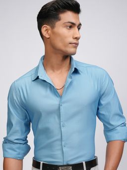 HIGHLANDER - Aqua Solid Slim Fit Casual Shirt