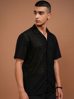 HIGHLANDER - Black Self Design Regular Fit Casual Shirt
