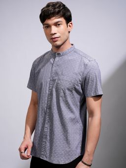 HIGHLANDER - Blue Self Design Slim Fit Casual Shirt
