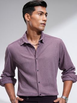 HIGHLANDER - Purple Self Design Regular Fit Casual Shirt