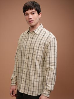 HIGHLANDER - Cream Checks Regular Fit Casual Shirt