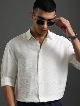 HIGHLANDER - White Textured Regular Fit Casual Shirt