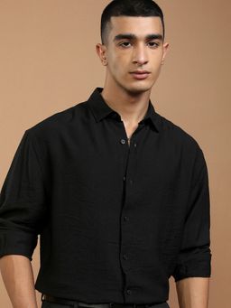 HIGHLANDER - Black Textured Relaxed Fit Casual Shirt