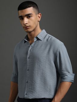 HIGHLANDER - Grey Textured Relaxed Fit Casual Shirt