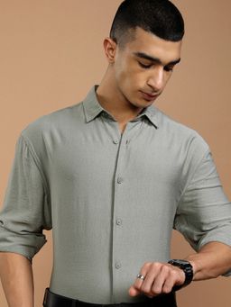 HIGHLANDER - Grey Textured Relaxed Fit Casual Shirt