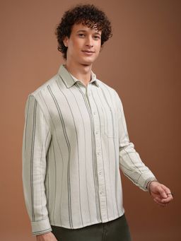 HIGHLANDER - Off White Stripes Regular Fit Casual Shirt