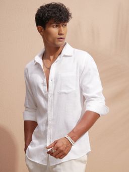 HIGHLANDER - White Textured Slim Fit Casual Shirt