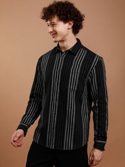 HIGHLANDER - Black Stripes Relaxed Fit Casual Shirt