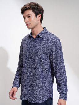 HIGHLANDER - Blue Floral Relaxed Fit Casual Shirt